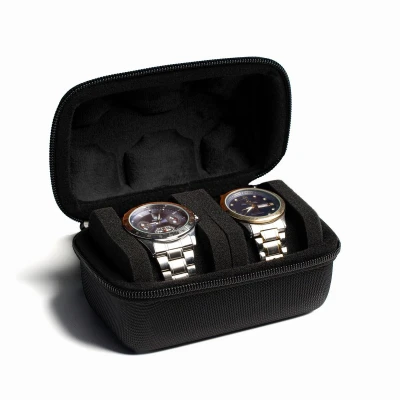 Afbeelding van AUKURA Reisetui met 2 sleuven voor horloge dames en heren, anti bewegingskussen (zwarte stof, sleuven)