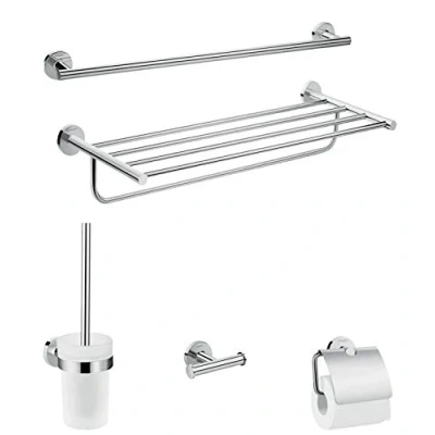 Image de hansgrohe Logis Universal Set accessoires de salles bain, Ensemble 5 en 1, porte serviettes, papier toilette, brosse Chromé, 41728000