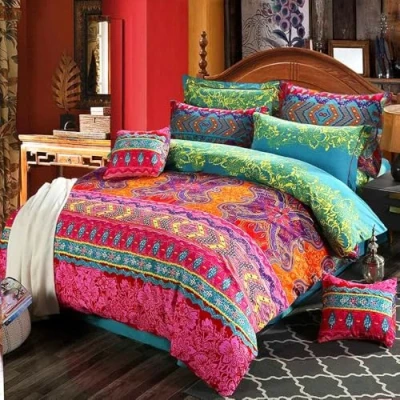 Afbeelding van Loussiesd 3 delige beddengoedset van microvezel met dekbedovertrek en 2 kussenslopen ritssluiting voor super kingsize bed, etnische vlinder