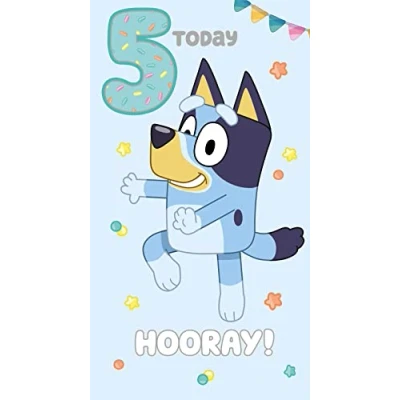 Afbeelding van Bluey 5 jarige verjaardagskaart voor kinderen, 5e verjaardag, officieel gelicentieerde