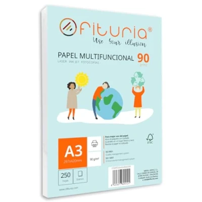 Afbeelding van 90 g A3 vellen met 250 witte vellen, multifunctioneel papier voor school en werkomgeving, ideaal laserprinters, jet of kopieerapparaten. Ofituria