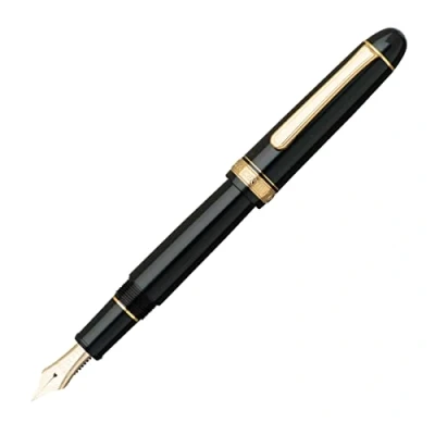 Afbeelding van PLATINUM #3776 Century Gold Trim Black Vulpen, Japans, 0,18 tot 0,24 mm, handgemaakt, 14 karaat gouden veer, met geschenkdoos, vulpen