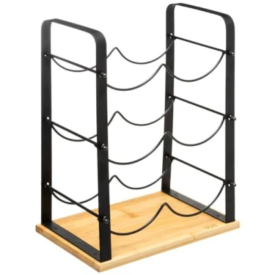 Afbeelding van Metalen/bamboe flessenrek/wijnrek voor 6 flessen 25,5 x 17 38 cm zwart Wijnfles houder