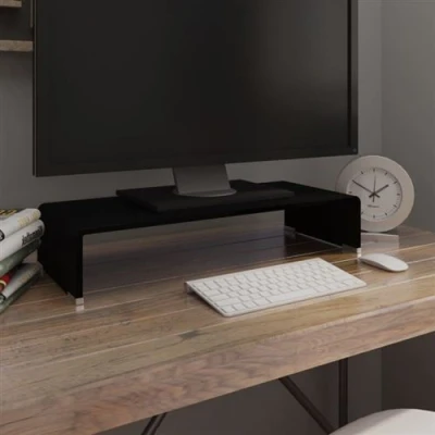 Afbeelding van TV meubel/monitorverhoger zwart 60x25x11 cm glas