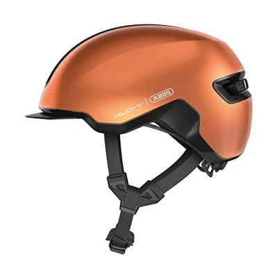 Afbeelding van ABUS Urban HUD Y helm met oplaadbaar magnetisch led achterlicht en magneetsluiting, coole fietshelm voor dagelijks gebruik, dames heren, oranje, maat M