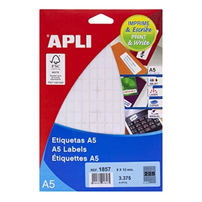 Image de APLI Adhésif permanent blanc 8 x 12 mm 3375 étiquette(s) (15 feuille(s) 225) dossier avec eurohole étiquettes