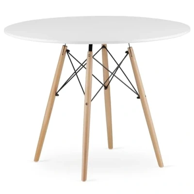 Afbeelding van TODI 100 Ronde Eettafel, Scandinavisch Design, Wit Tafelblad, Stevige Beukenhouten Poten, Geschikt voor Keuken, Eetkamer en Woonkamer, Ø100 cm