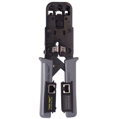 Afbeelding van Professionele 2 in 1 kabeltester en krimptang met ratelmechanisme voor RJ10, RJ11, RJ12 RJ45 connectoren / metaal