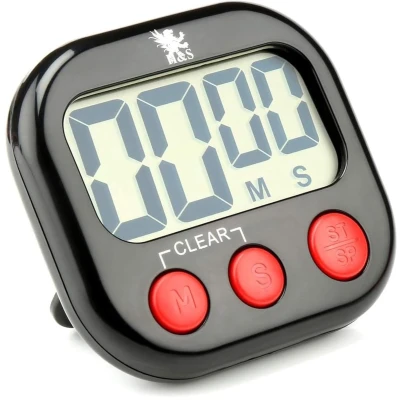 Afbeelding van H&amp;S Keuken Timer Digitale Koken Magnetische Countdown Klok Groot LCD scherm Luid Alarm Zwart