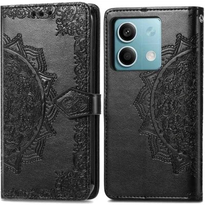 Afbeelding van iMoshion Hoesje Geschikt voor Xiaomi Redmi Note 13 (5G) Met Pasjeshouder Mandala Bookcase Zwart