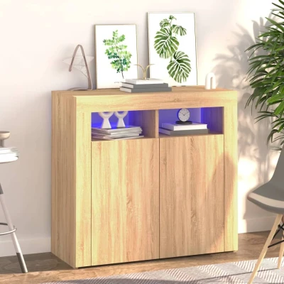 Afbeelding van Dressoir met LED verlichting 80x35x75 cm sonoma eikenkleurig