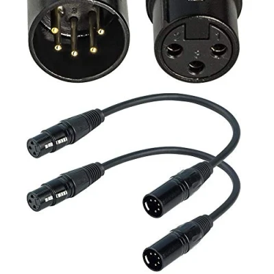 Afbeelding van SiYear 3 pins XLR vrouwelijk naar 5 mannelijke audiokabel voor DMX microfoon, XLR3Fto XLR5M adapterkabel (30,5 cm)