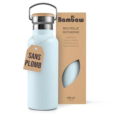 Afbeelding van Bambaw Thermosfles, 500 ml, blauwe waterfles, roestvrij staal, sportfles, fietsfles, Nordic Blue