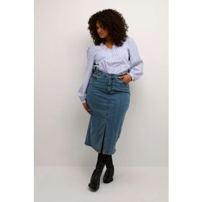 Afbeelding van Kaffe Curve Diana Jeansrok, Dames, Maat: 50, Blue denim