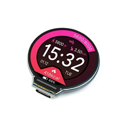 Afbeelding van RP2040 MCU bord met 1,28 inch rond lcd displaymodule 240 x resolutie 65K RGB kleuren IPS scherm gebaseerd op Raspberry Pi RP2040, versnellingsmeter en gyroscoopsensor, USB Type C connector