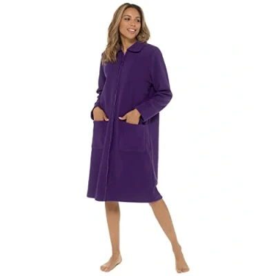 Afbeelding van Undercover Jurk met ritssluiting van zacht pluche, satijnen afwerking, roze, paars, blauw, Paars kraag