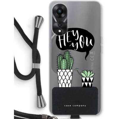 Afbeelding van Case Company® hoesje met Koord geschikt voor Oppo A58x Hey you cactus Telefoonhoesje Zwart Bescherming aan alle Kanten en Over de Schermrand