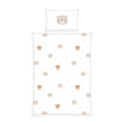 Afbeelding van Herding Babybest Little Friends Flanellen winterbeddengoed 100% katoen Met kussensloop 40 x 60 cm ritssluiting Dekbedovertrek 100 135 Wit