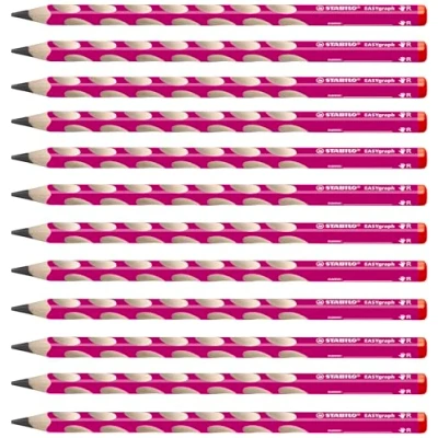 Afbeelding van STABILO EASYgraph ergonomische driehoekige grafieten potlood voor rechtshandigen, roze, 12 stuks, hardheid HB