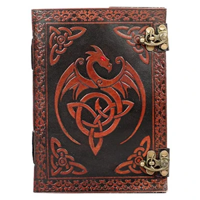 Afbeelding van OVERDOSE Vintage Keltische Griffin agenda met dubbele draak C vergrendeling, antiek dagboek, handgemaakt, lederen gebonden schetsboek van leer, notitieboek, 15,2 x