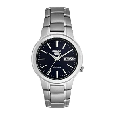 Afbeelding van Seiko SNKA05K1 5 Gent herenhorloge automatisch analoog blauwe wijzerplaat armband staal grijs, Blauw/Zilver, armband,