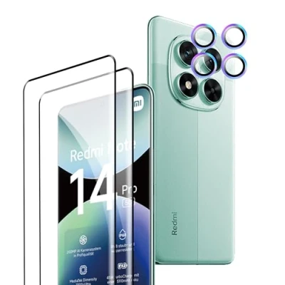 Afbeelding van Rojeuinn verre trempé pour Xiaomi Redmi Note 14 Pro 5G Film de protection,2 pièces trempé+2 caméra arrière,Anti cratch,Dureté 9H