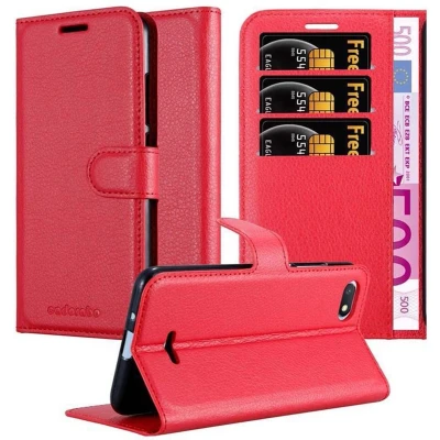 Afbeelding van Cadorabo Hoesje geschikt voor Xiaomi RedMi 6A in KARMIJN ROOD Beschermhoes met magnetische sluiting, standfunctie en kaartvakje Book Case Cover Etui