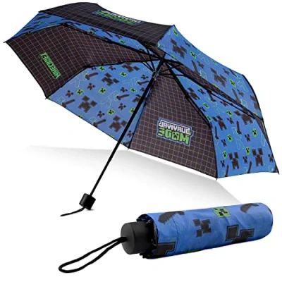 Afbeelding van Minecraft paraplu voor kinderen, jongens, meisjes, gamer, opvouwbaar, officiële accessoires, Blauw
