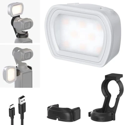 Image de NEEWER Basics M21 Lumière magnétique pour appareil photo compatible avec DJI Osmo Pocket 3 Gimbal Cam Creator Combo, 1,3 W USB C, rechargeable, en plastique, mini LED Fill Light Attachment selfie