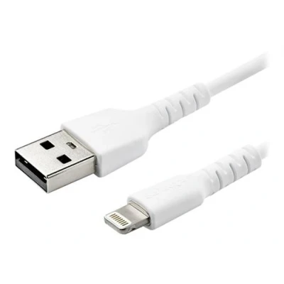 Image de StarTech.com Câble USB A vers Lightning Blanc Robuste 1m de Charge/Synchronisation Type en Fibre Aramide iPad/iPhone 12 Certifié Apple MFi (RUSBLTMM1M) mâle droit pour 1