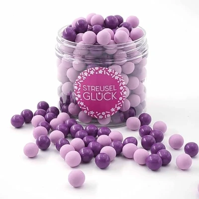 Afbeelding van STREUSEL GLÜCK Taartdecoratie, chocoladeballen, pastelpaars, 180 g, kersttaartdecoratie, eetbare taartdecoratie