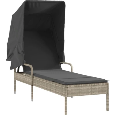 Afbeelding van Ligbed met luifel poly rattan lichtgrijs