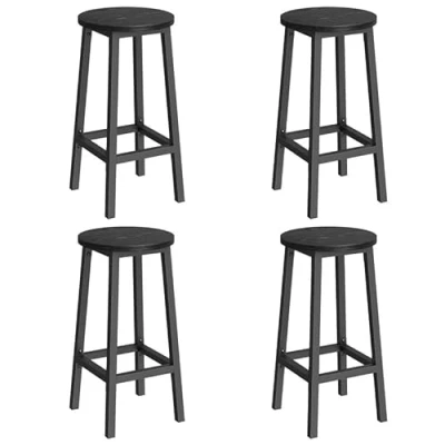 Afbeelding van VASAGLE LBC232B56 Set van 4 barkrukken met metalen frame, eenvoudige montage voetensteun voor keuken, woonkamer, eetkamer, zwart ebbenhout, klassiek
