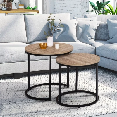 Image de Lot de 2 tables basses gigognes DETROIT rondes 40/45 design industriel