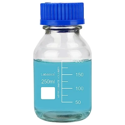 Afbeelding van Labasics Ronde Media Opslagflessen met GL45 Blue Screw Cap, Clear Wide Mouth Gegradueerde Opslag Reagentia Houder Lab Glazen Fles, 250 ml