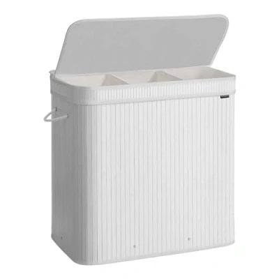 Afbeelding van SONGMICS wasmand met deksel, van bamboe, afneembare en machinewasbare waszak handgrepen, 150 l, voor bijkeuken, slaapkamer, woonkamer, wolkenwit LCB062W01