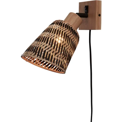 Afbeelding van GOOD&amp;MOJO Wandlamp Java Bamboe Naturel/Zwart Ø15cm Binnen Modern