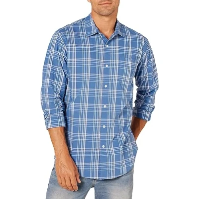 Image de Amazon Essentials Chemise en Popeline à Manches Longues, Style Décontracté, Coupe Standard Men&#039;s, Bleu des Mers du Sud Écossais, S