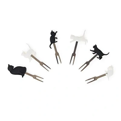 Afbeelding van Legami Set van 6 voorgerechten, herbruikbaar, duurzaam, geschikt voor vingervoeding, 3,4 x 9 cm, kattenthema