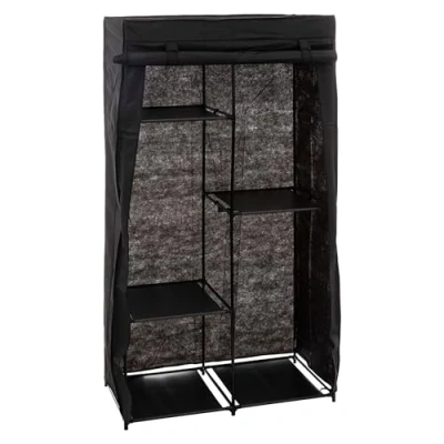 Afbeelding van 5Five Mobiele opvouwbare kledingkast zwart hang en leg opties kunststof 88 x 46 169 cm camping/zolder