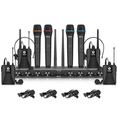 Afbeelding van D Debra Audio AU800 Pro UHF 8 kanaals draadloos microfoonsysteem met draadloze microfoons, metalen ontvanger, ideaal voor karaoke, kerkfeest (met 4 zakken en tassen)
