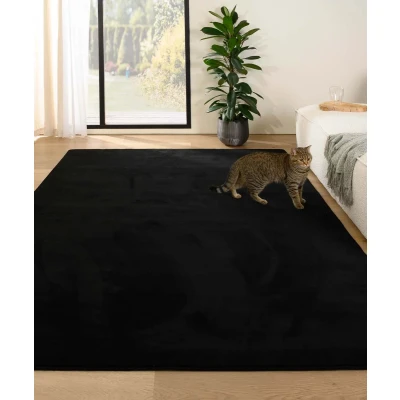 Afbeelding van Zacht Tapijt/Vloerkleed Plush Zwart 80x150 Cm