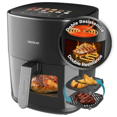 Afbeelding van Cecotec Luchtfriteuse zonder olie, 6,5 liter, grillplaat, dubbele weerstand, Air Fryer Cecofry &amp; Grill Duoheat 6500. 2200 W, dieet en digitaal, raam, temperatuur instelbaar van 40 tot 200