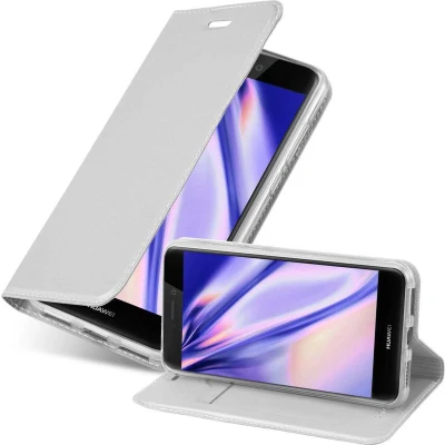 Afbeelding van Cadorabo Hoesje geschikt voor Huawei P8 LITE 2017 / P9 in CLASSY ZILVER Beschermhoes met magnetische sluiting, standfunctie en kaartvakje Book Case Cover Etui