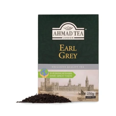 Afbeelding van Ahmad Tea Earl Grey Assam &amp; Ceylon zwarte thee met bergamot grote theebladeren, los 250 g