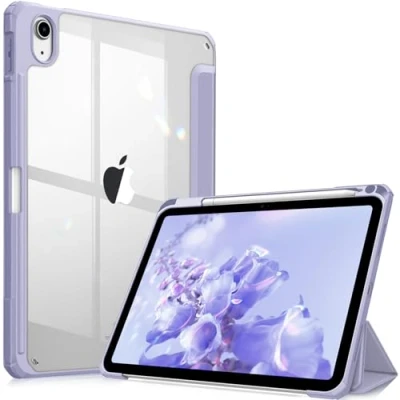 Afbeelding van Fintie Hybride hoes voor iPad 10e generatie 2022 10,9 inch met penhouder, stootvaste beschermhoes transparante harde aan de achterkant, paars