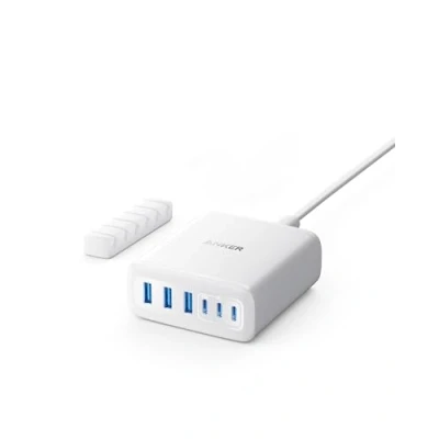 Image de Anker Chargeur USB C 112W Station de charge 6 ports avec sortie pour iPhone 16/16 Plus/16 Pro/16 Pro Max/15/14/13, MacBook Air, Pixel, Galaxy, iPad et autres modèles (câble non inclus)