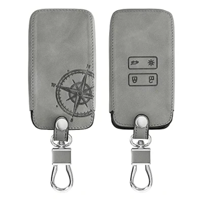 Afbeelding van kwmobile autosleutelhoes geschikt voor Renault 4 knops Smartkey autosleutel (alleen Keyless Go) beschermhoes van imitatieleer Vintage Kompas design grijs