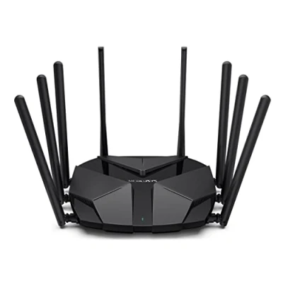 Afbeelding van Mercusys Wifi router 6 doorvoer 6000 Mbps, dual band wifi, 4 RJ45 Gigabit poorten, 8 multidirectionele antennes, beamforming, MU MIMO, WPA3, ouderlijk toezicht, BSS kleurtechnologie, MR90X