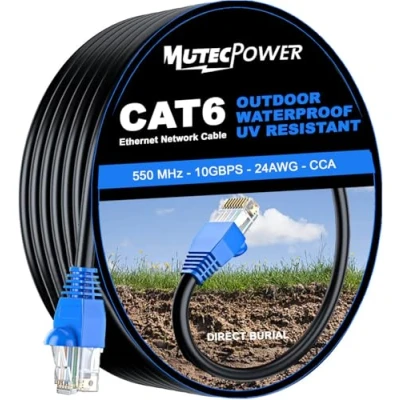 Afbeelding van Multikabel CAT6 RJ45, 50 m, voor buiten, waterdicht, CCA Direct Burial Ethernet netwerkkabel 550 MHz m